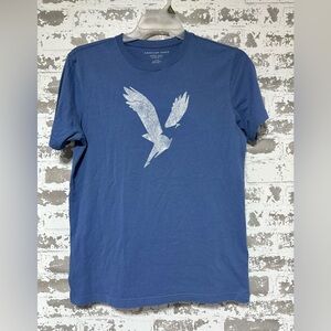American Eagle Outfitters Men’s Blue Graphic Tee with Silver Eagle Print